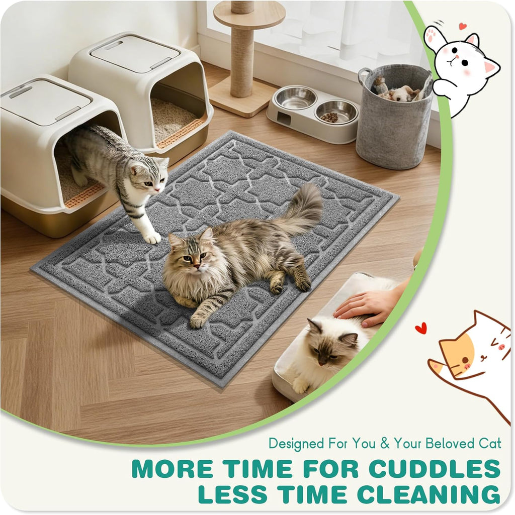 Cat Litter Mat, Litter Trapping Waterproof Non Slip PVC Mat, Scatter Control Easy Clean for Litter Box, 35.4"X23.6", Dark Grey