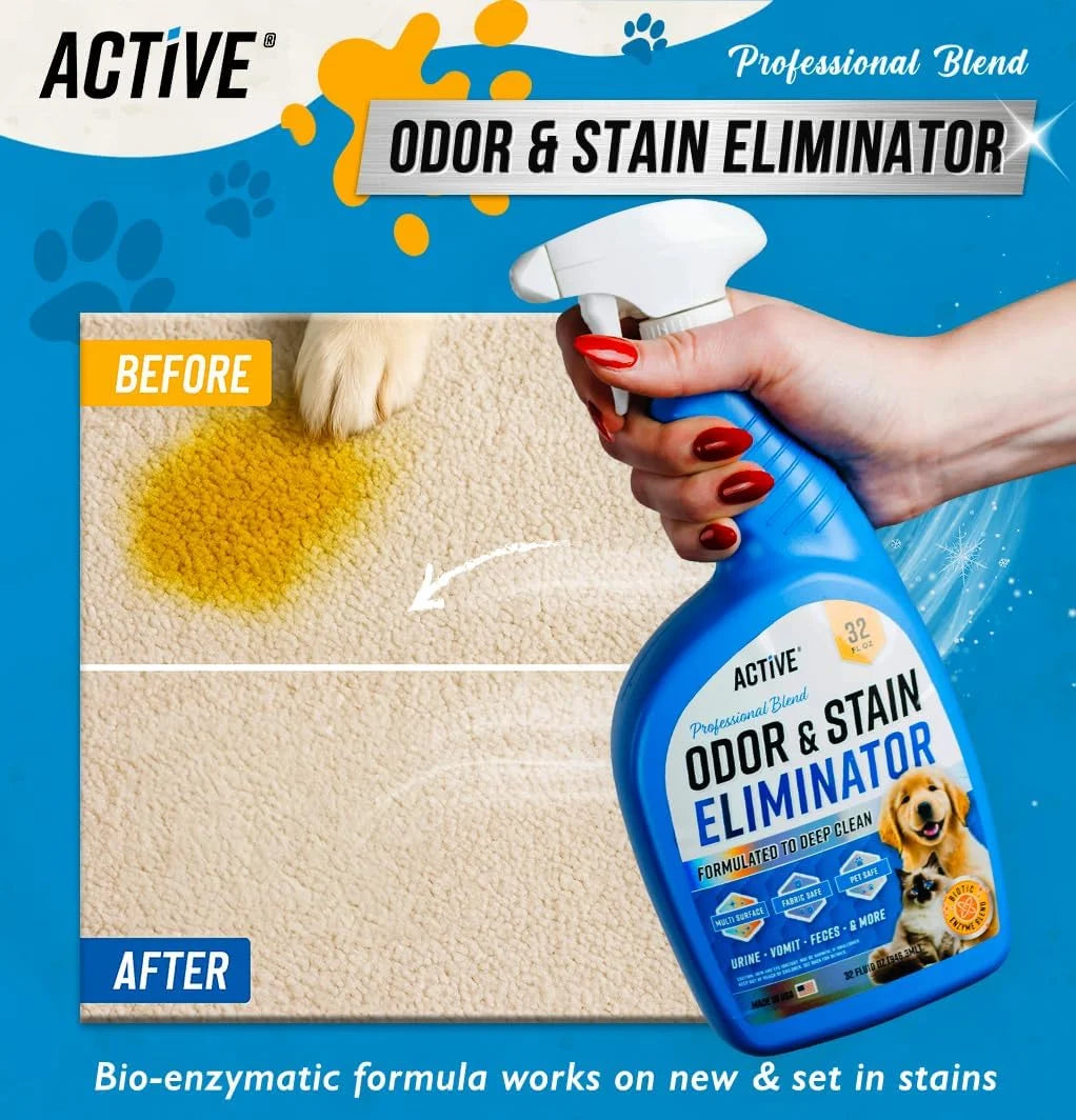 Pet Urine Stain Eliminating Cleaner with Enzymes, 32 Oz, for Dog and Cat Odor, Carpet and Upholstery Deodorizer, Natural Citrus