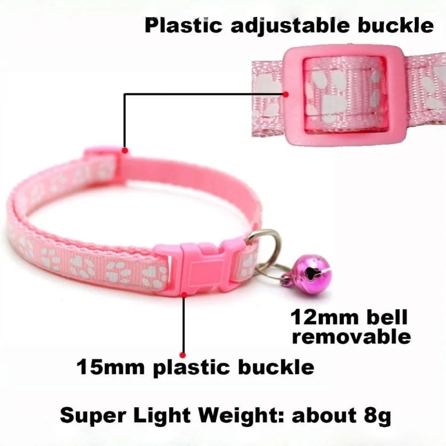 Breakaway Cat Collar with Bell, Safety Nylon Adjustable 7.5-12.6Inch Claw Print Soft Collar for Kitten Cat Dog