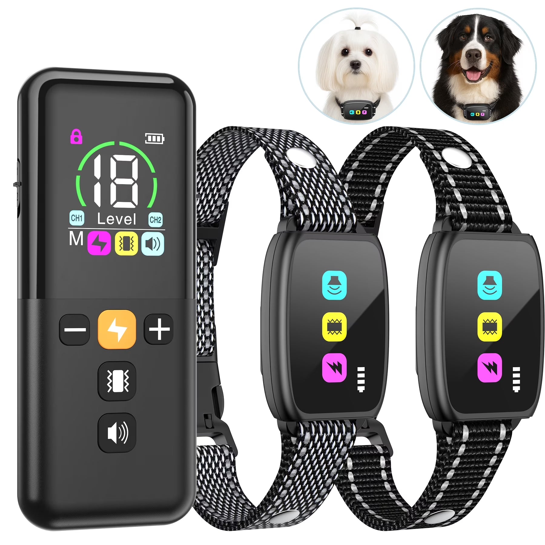 Dog Training Collar with Remote 2 Collars-Beep Collar for Dogs with 8 Sound Options Shock Vibration 2600Ft Remote Control Safe Keyboad Lock