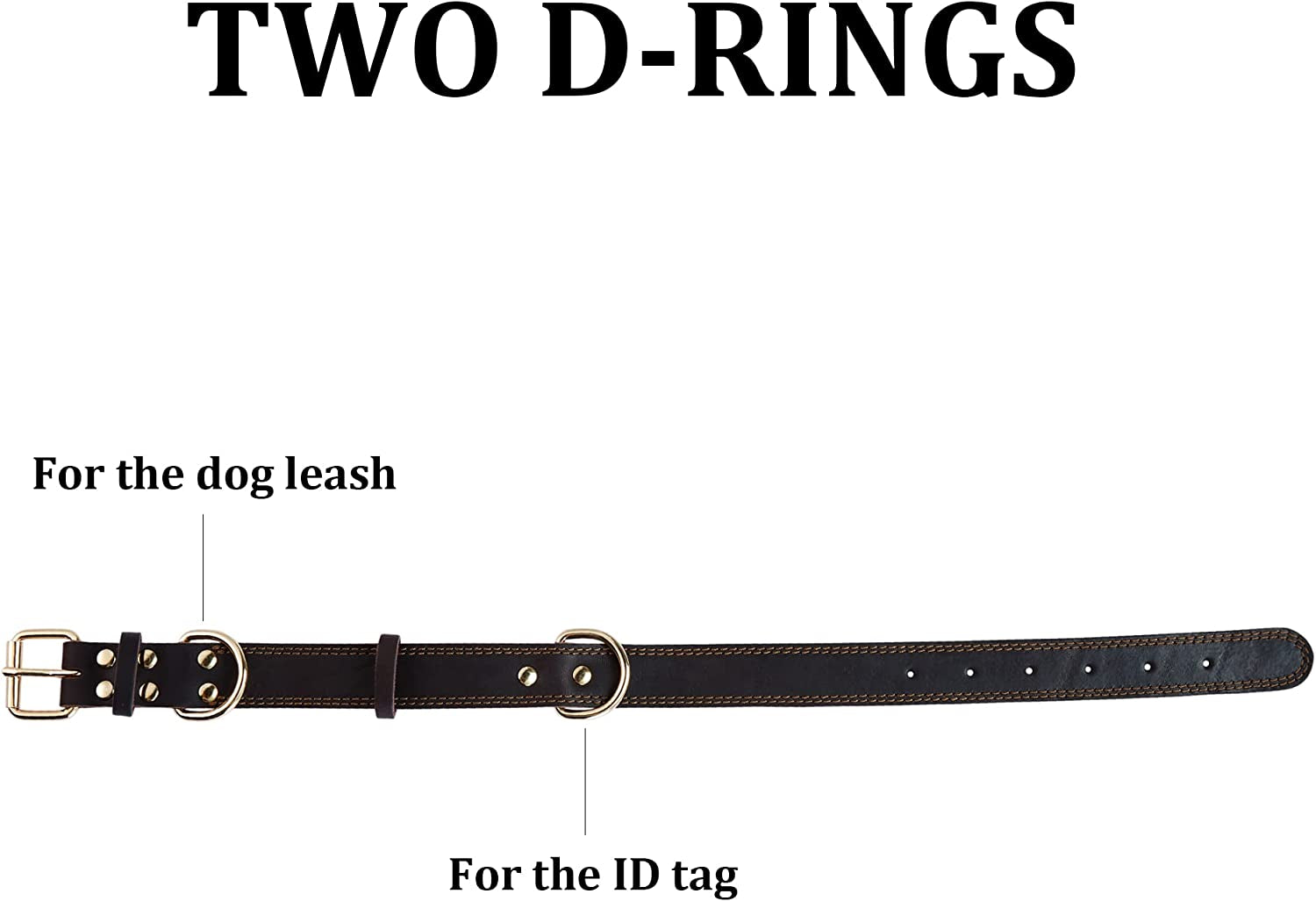 Leather Dog Collar, Genuine Heavy Duty Wide Dog Collar for Small,Medium,Large and Extra Large Dog (S: 0.8" Wide for 13.4"-15.8" Neck, Dual Stitch - Brown)