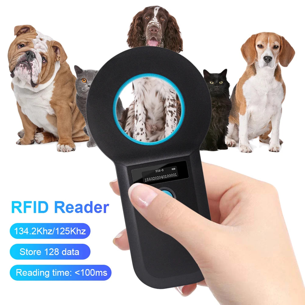 Handheld Pet Microchip Scanner Reader Bluetooth-Compatible EMID FDX-B(ISO11784/85) Animal Chip Scanner OLED Display Rechargeable