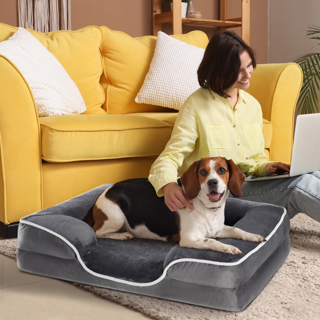 42"X32" Orthopedic Dog Bed, Memory Foam Puppy Sleeping Sofa, with Non-Slip Base, Washable Removable Cover, Improved Sleep for Pet, Gray