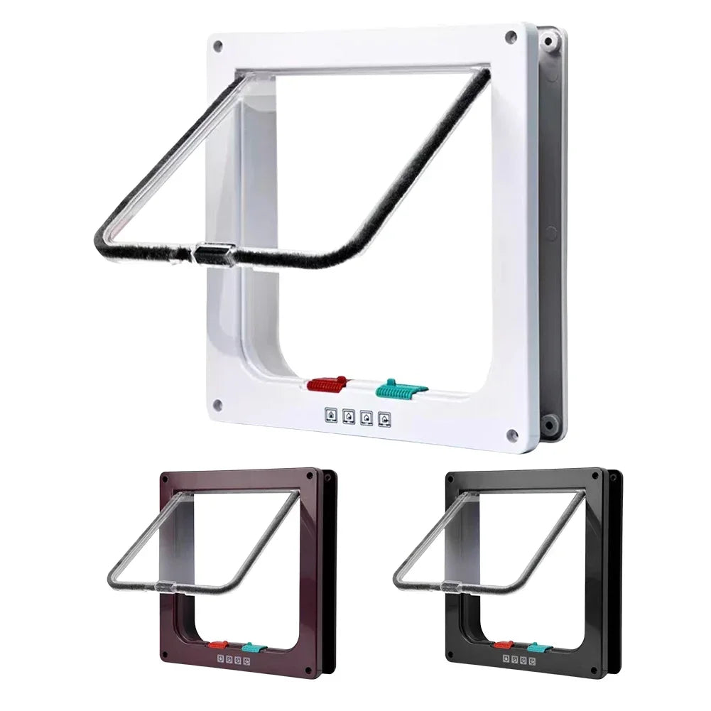 Cat Flap Door with 4 Way Security Lock ABS Plastic Gate Puppy Kitten Safety In/Out Dog Cat Flap Door Kit Small Pet Supplies
