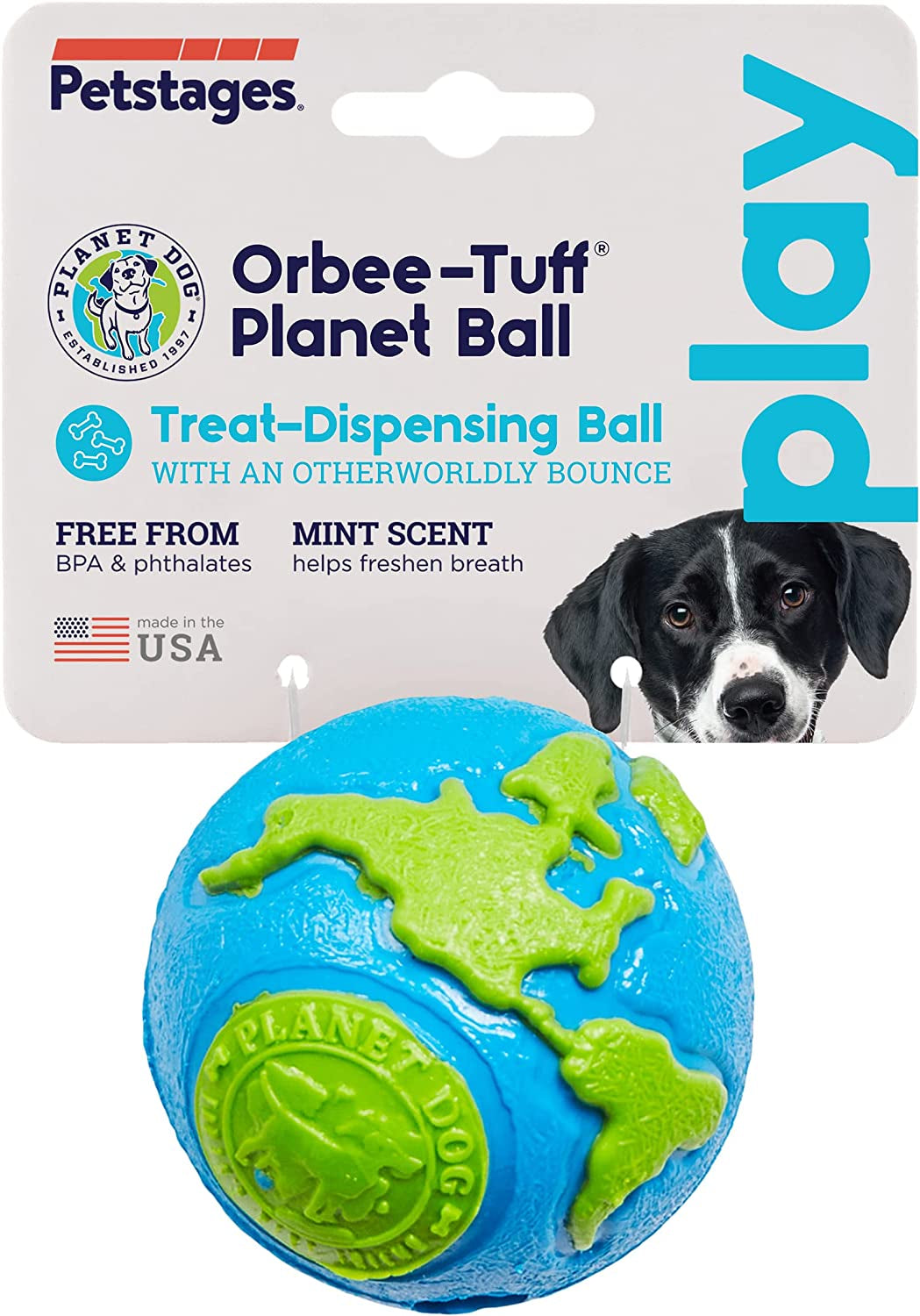 by  Orbee-Tuff Planet Ball Blue/Green Treat-Dispensing Dog Toy, Medium