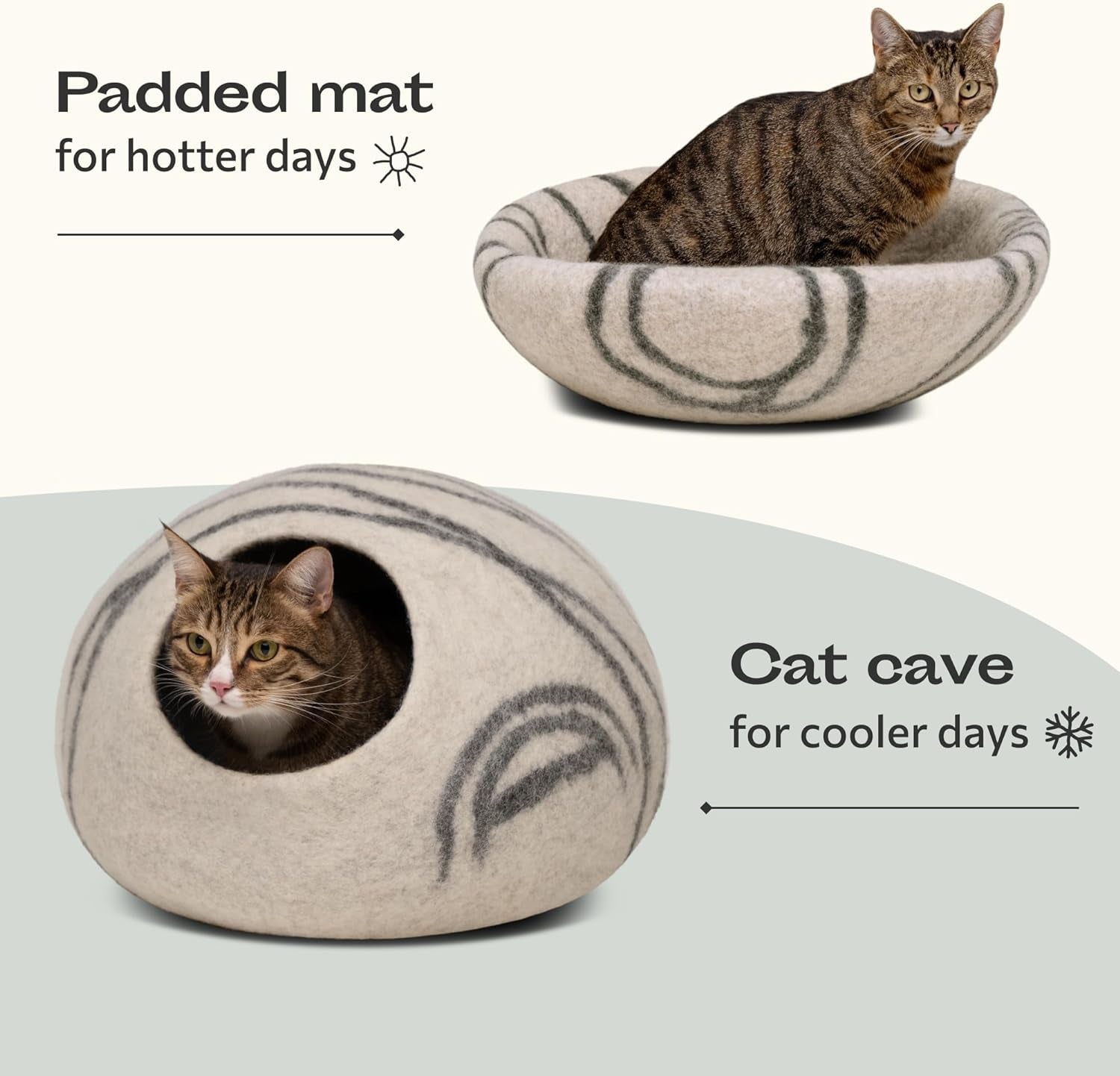 Cat Cave – Premium Felt Cat Bed for Indoor Cats, Handmade Merino Wool (Light Gray, Medium)