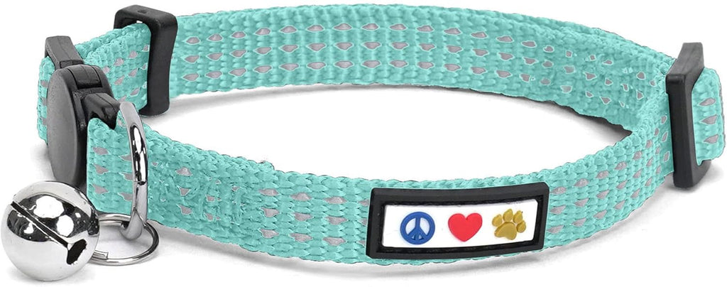 Reflective Teal Cat Collar with Safety Buckle and Removable Bell for Kitten and Cats