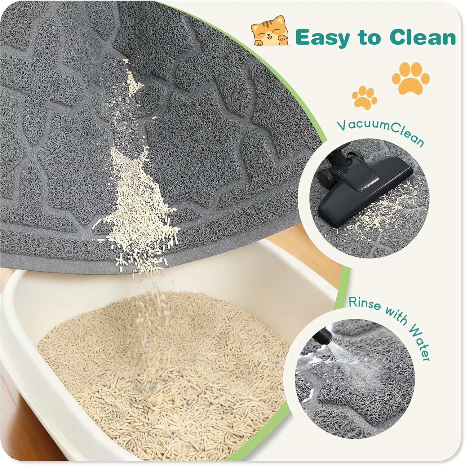 Cat Litter Mat, Litter Trapping Waterproof Non Slip PVC Mat, Scatter Control Easy Clean for Litter Box, 35.4"X23.6", Dark Grey
