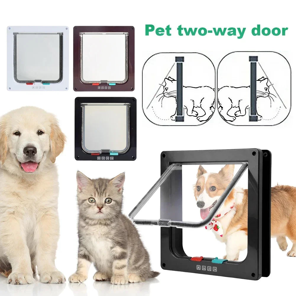 Cat Flap Door with 4 Way Security Lock ABS Plastic Gate Puppy Kitten Safety In/Out Dog Cat Flap Door Kit Small Pet Supplies