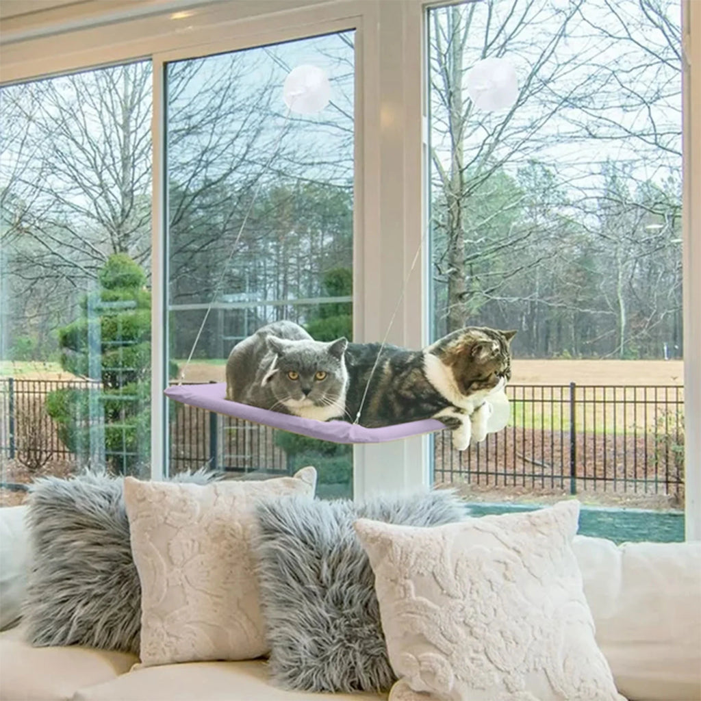 Window Cat Hammock: Suction Cup Hanging Perch Bed with Sill Stand (Violet)