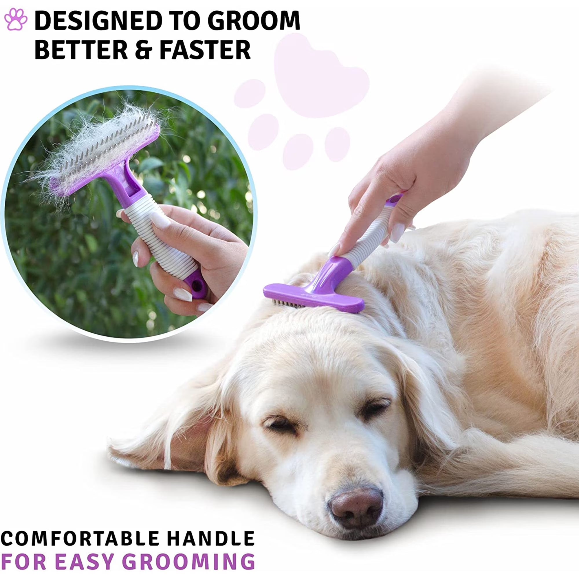 Poodle Pet Stainless Steel Dog Dematting Comb Undercoat Rake Grooming Brush, Purple