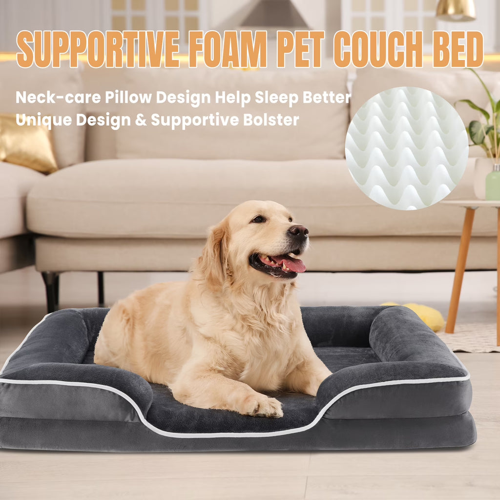 42"X32" Orthopedic Dog Bed, Memory Foam Puppy Sleeping Sofa, with Non-Slip Base, Washable Removable Cover, Improved Sleep for Pet, Gray