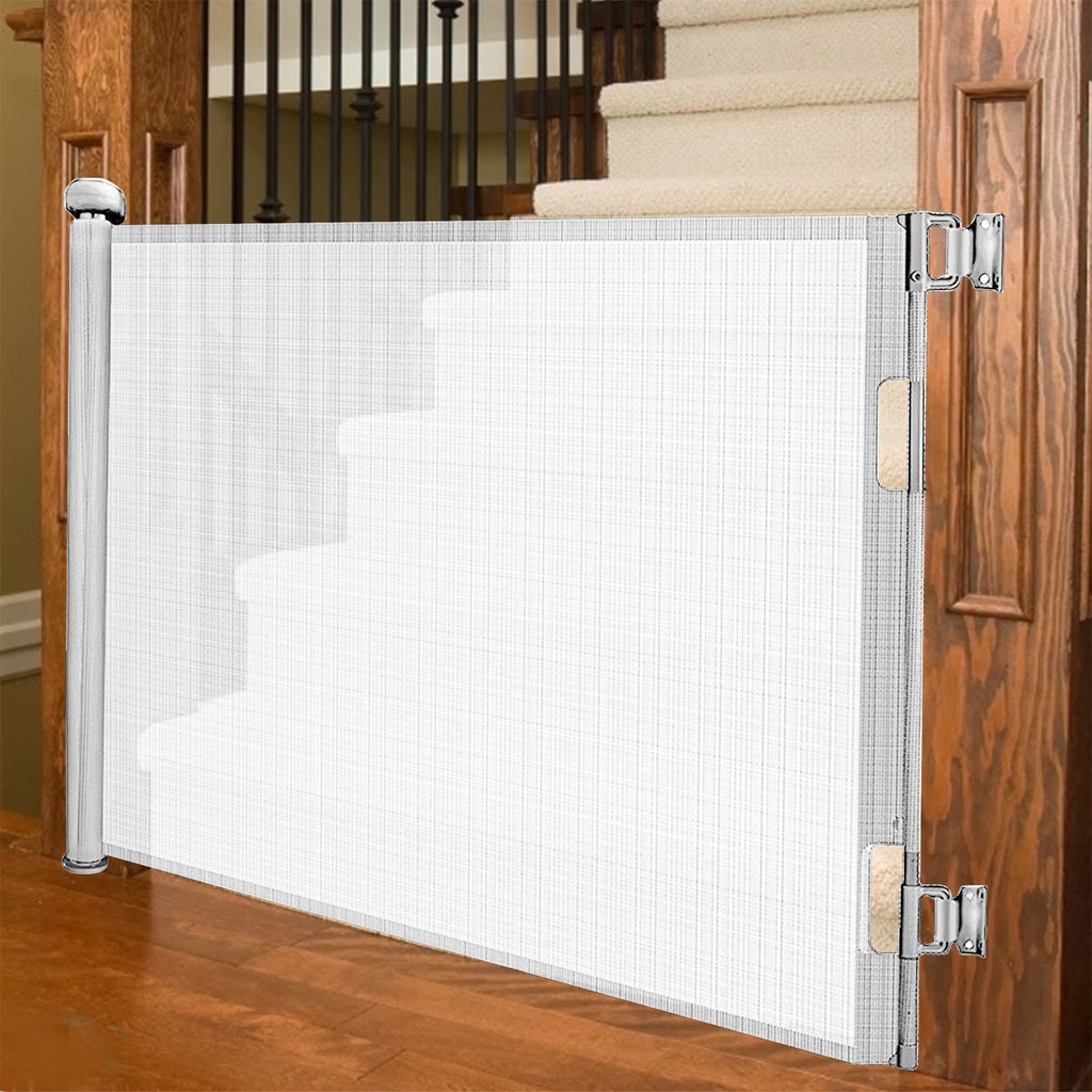 Retractable Baby Gate 33"X71"（1.8M）- Retractable Dog Gate (White)