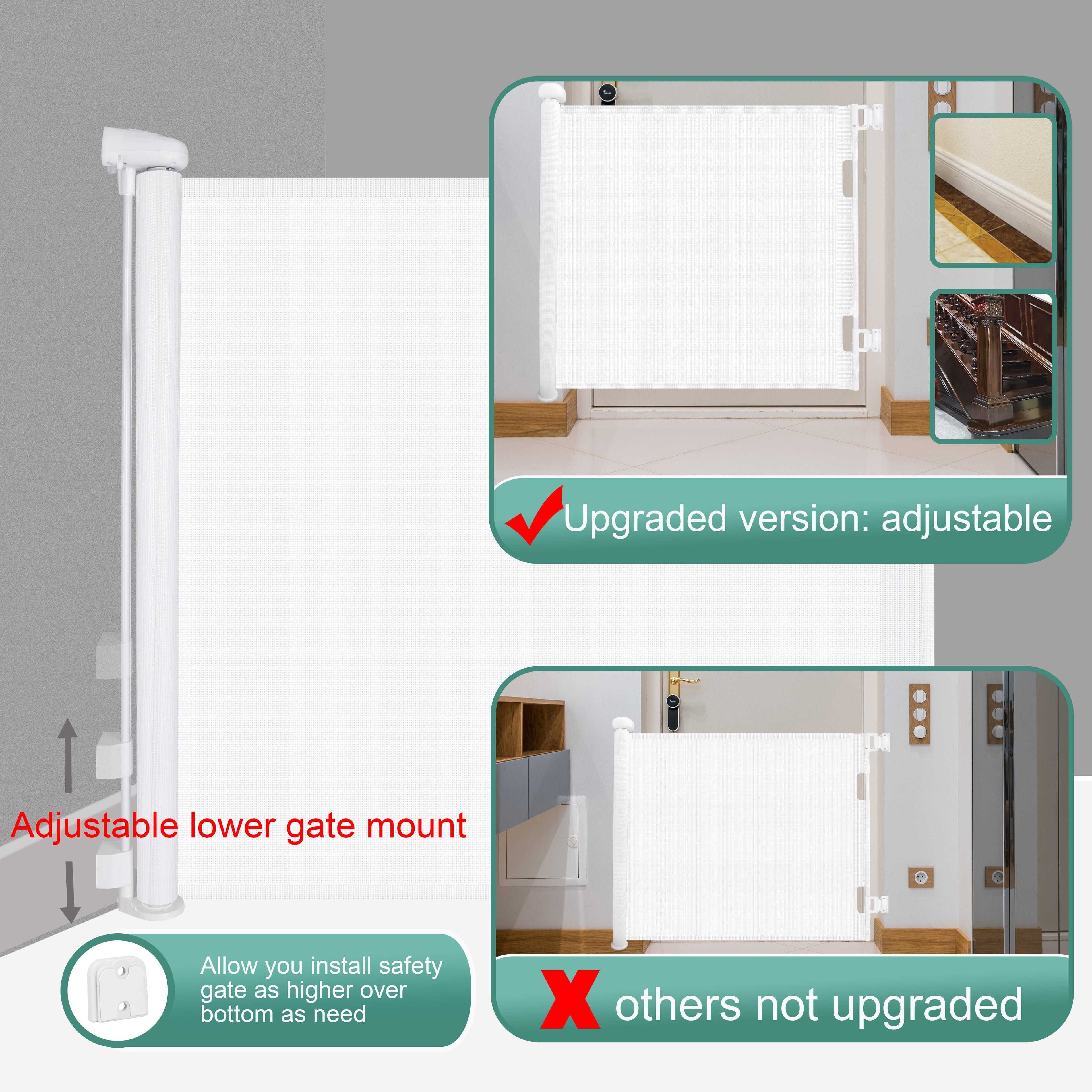 Retractable Baby Gate 33"X71"（1.8M）- Retractable Dog Gate (White)