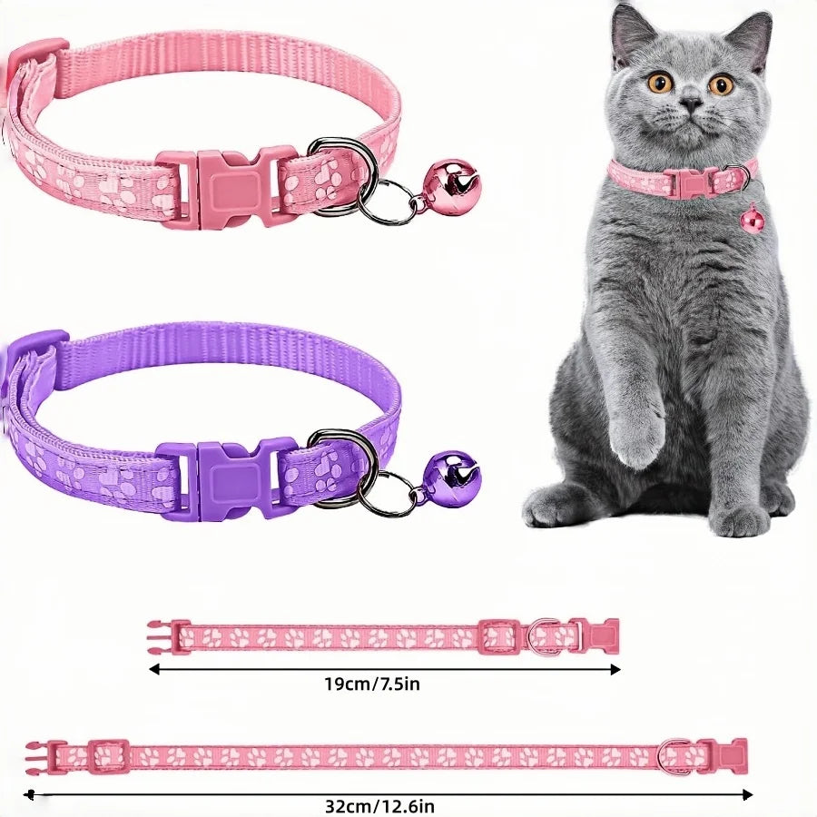 Breakaway Cat Collar with Bell, Safety Nylon Adjustable 7.5-12.6Inch Claw Print Soft Collar for Kitten Cat Dog