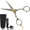 Beard & Mustache Scissors for Men - 5.5" Japanese Steel, Silver - Precision Sharp Blades, Ergonomic Finger Rest & Adjustable Tension Screw for Perfect Trimming - Beard Grooming Scissors