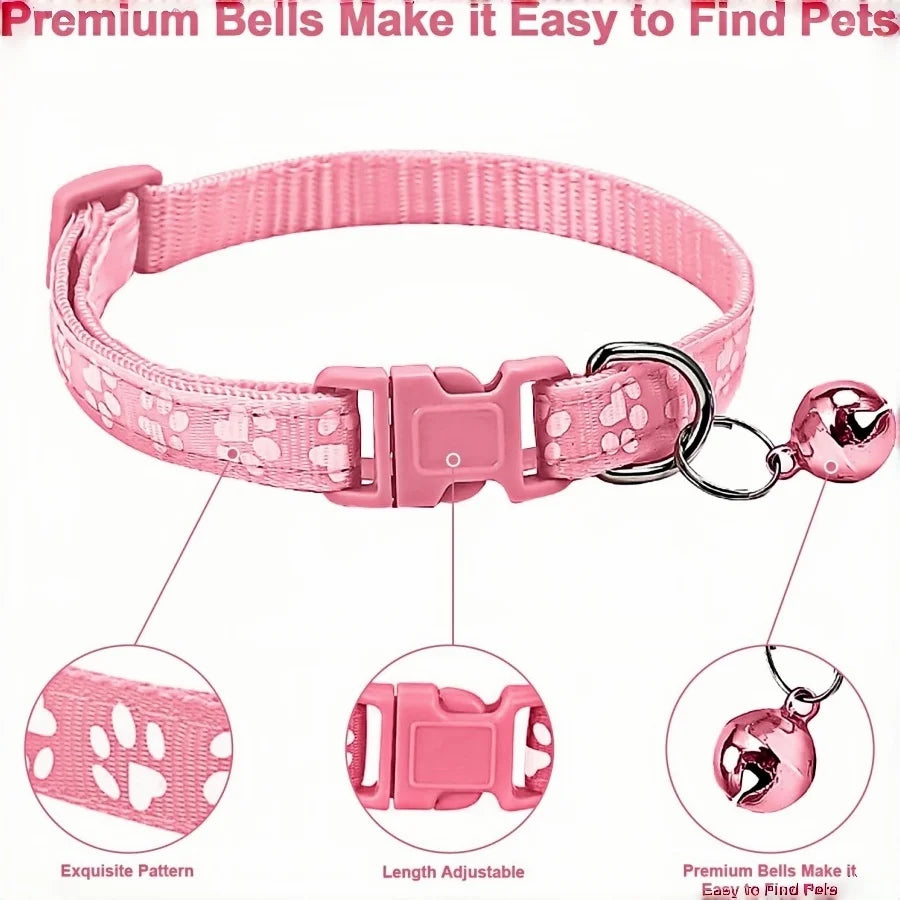 Breakaway Cat Collar with Bell, Safety Nylon Adjustable 7.5-12.6Inch Claw Print Soft Collar for Kitten Cat Dog