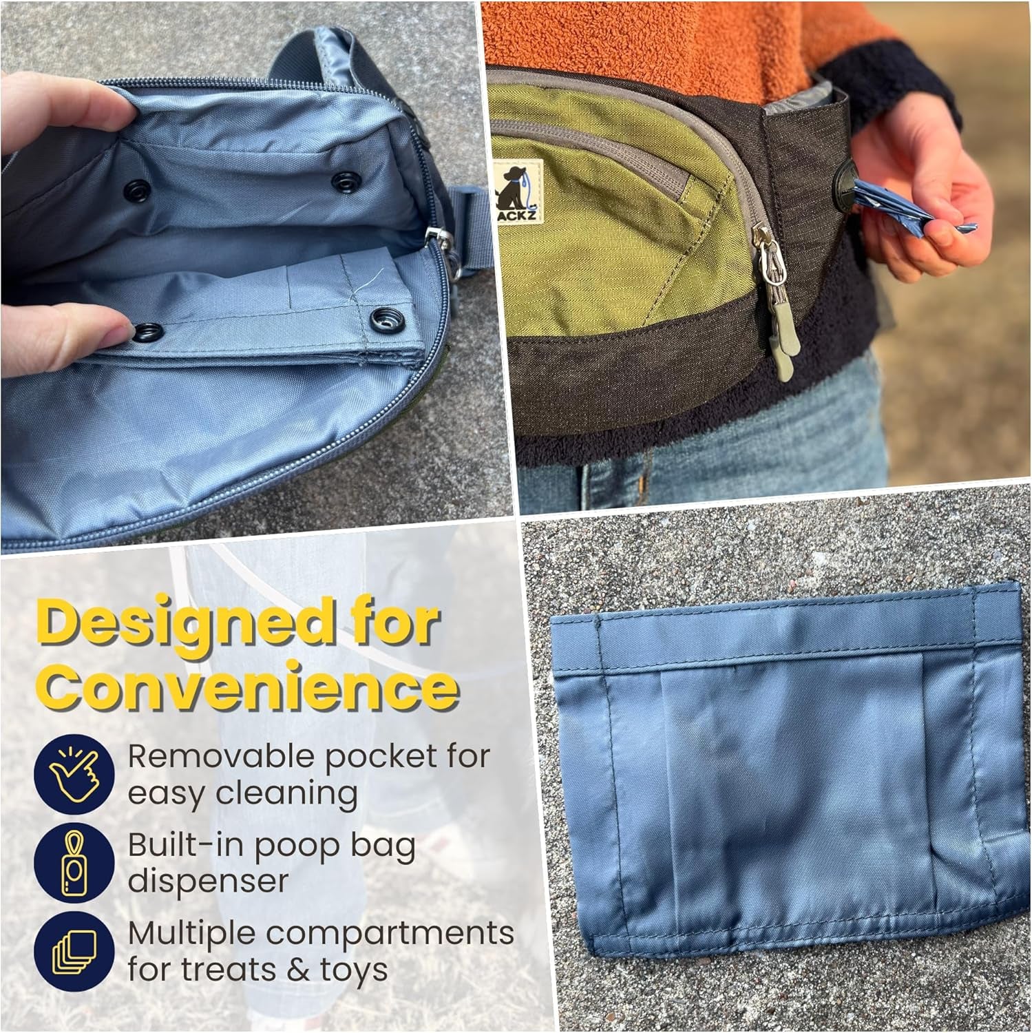 Dog Treat Pouch, Green Dog Treat Pouches with Removeable Pocket, Treat Pouches for Pet Training with Dog Poop Bag Dispenser and Used Dog Poop Bag Holder, Dog Treat Bags Training Pouch