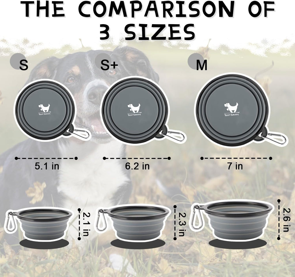 Collapsible Dog Bowls for Travel, 2-Pack Dog Portable Water Bowl for Dogs Cats Pet Foldable Feeding Watering Dish for Traveling Camping with Carabiners, BPA Free (Grey&Pink, Small (Pack of 2))