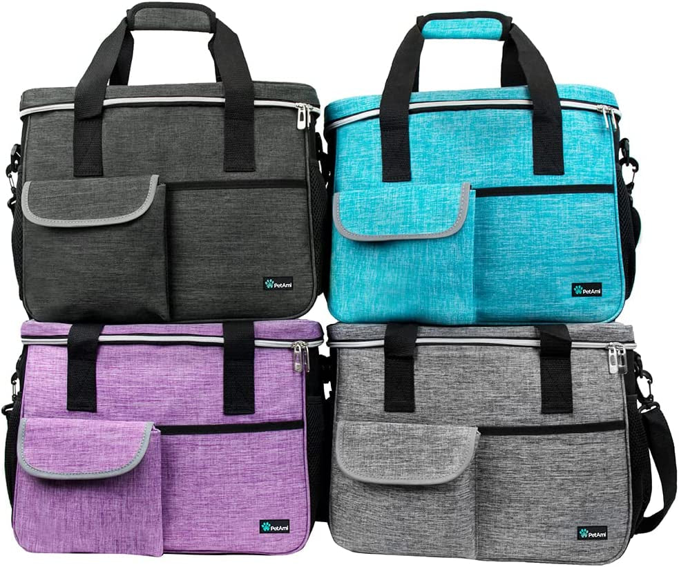 Dog Travel Bag, Travel Pet Bag Organizer, Dog Food Travel Bag with Container Collapsible Bowls, Pet Travel Supplies Gift Accessories for Weekend Camping, Puppy Cat Diaper Bag, Gray Large