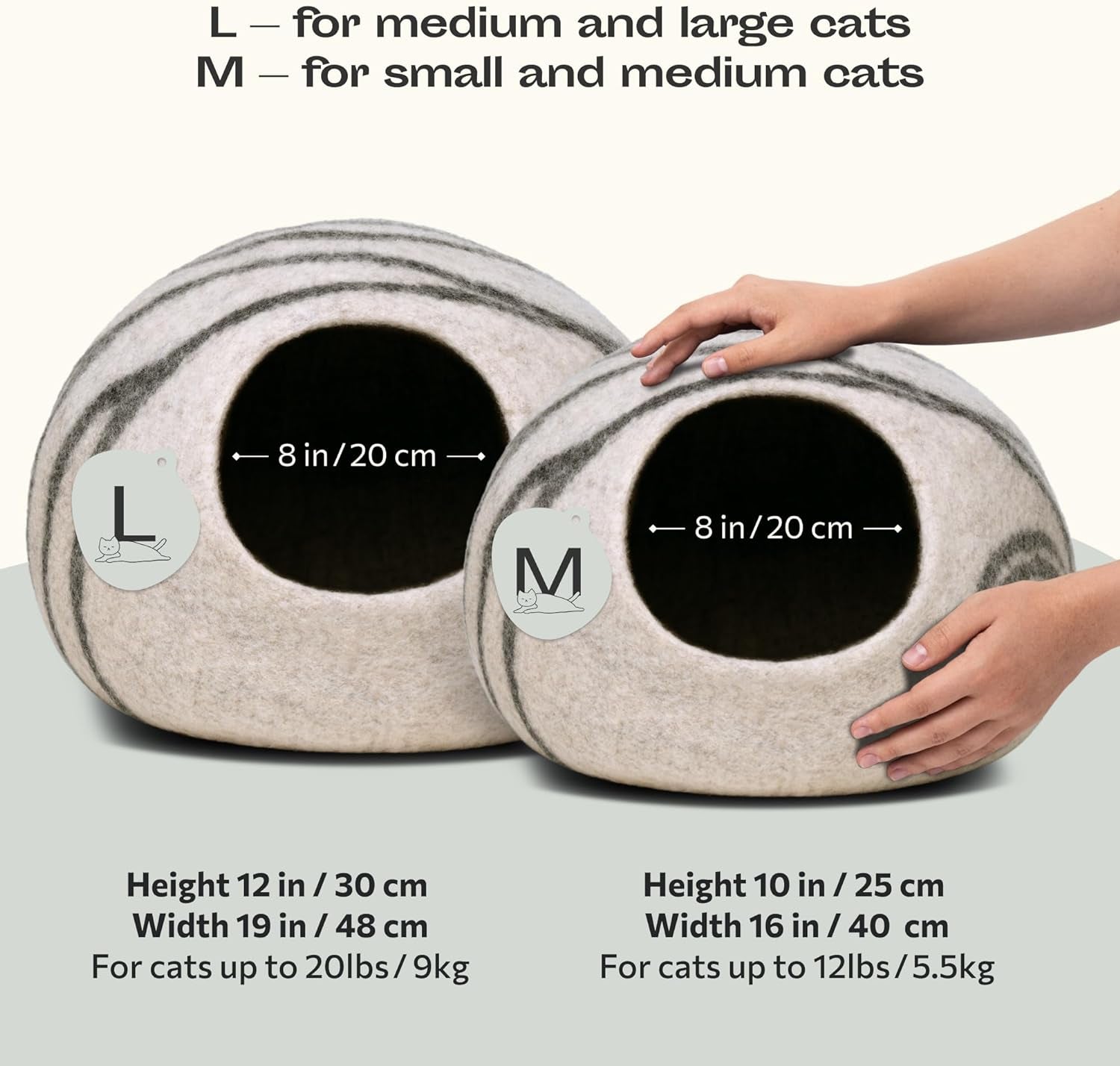 Cat Cave – Premium Felt Cat Bed for Indoor Cats, Handmade Merino Wool (Light Gray, Medium)