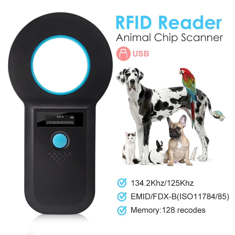 Handheld Pet Microchip Scanner Reader Bluetooth-Compatible EMID FDX-B(ISO11784/85) Animal Chip Scanner OLED Display Rechargeable