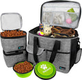 Dog Travel Bag, Travel Pet Bag Organizer, Dog Food Travel Bag with Container Collapsible Bowls, Pet Travel Supplies Gift Accessories for Weekend Camping, Puppy Cat Diaper Bag, Gray Large