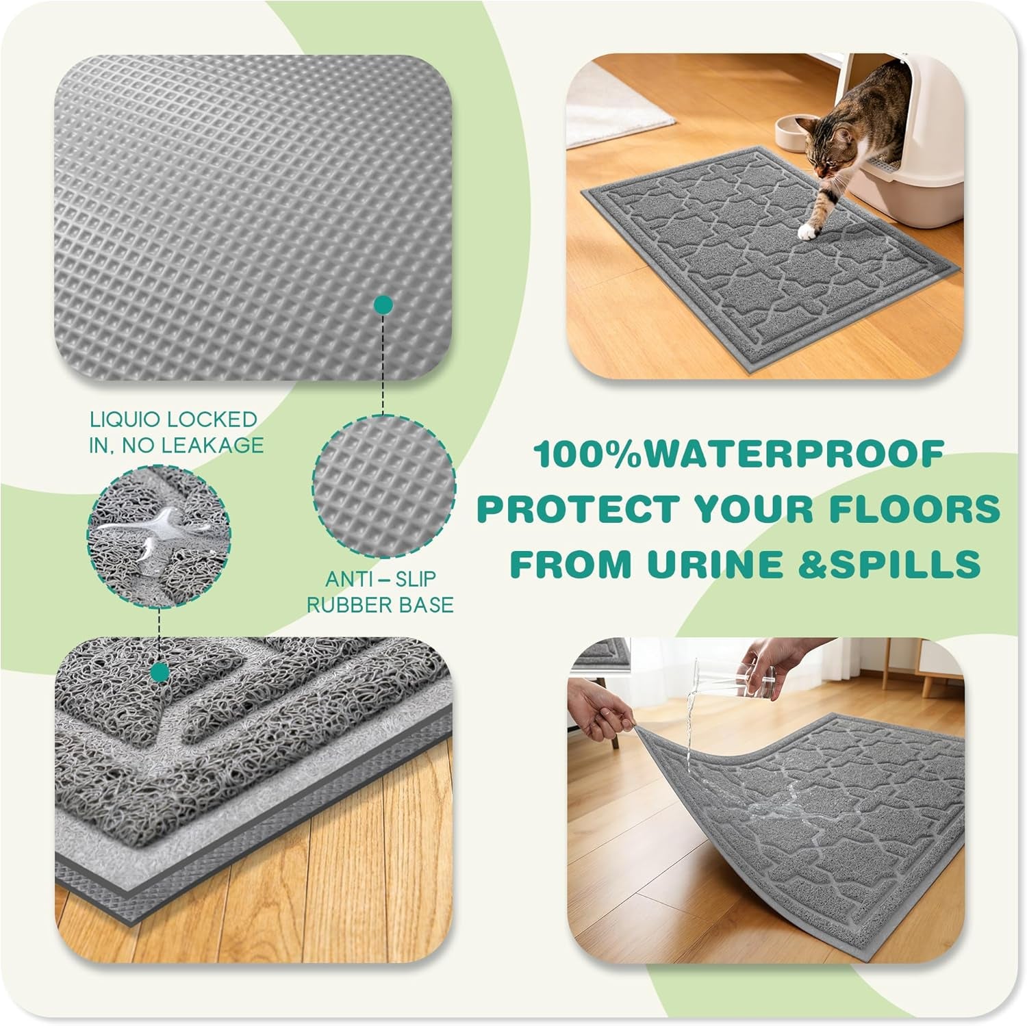 Cat Litter Mat, Litter Trapping Waterproof Non Slip PVC Mat, Scatter Control Easy Clean for Litter Box, 35.4"X23.6", Dark Grey