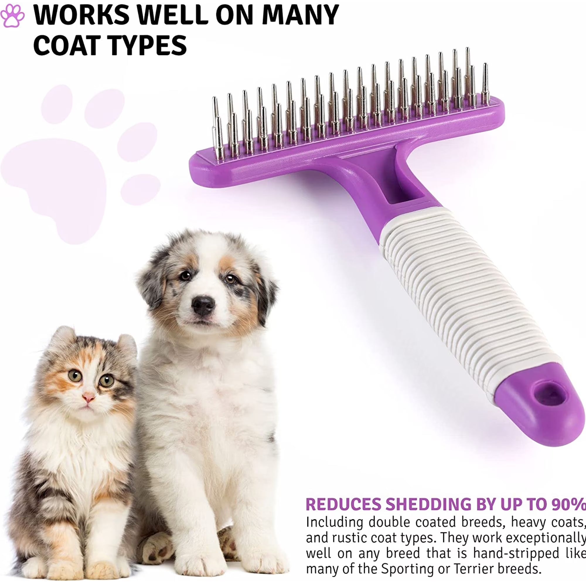 Poodle Pet Stainless Steel Dog Dematting Comb Undercoat Rake Grooming Brush, Purple