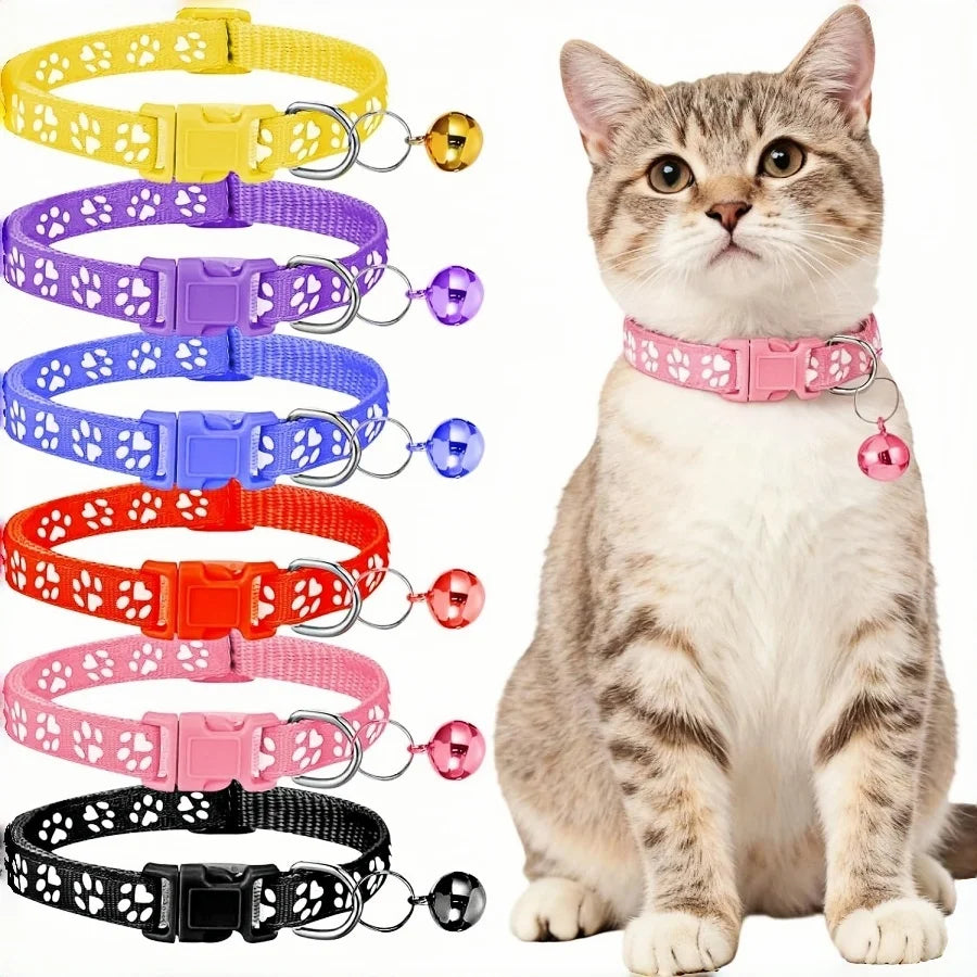 Breakaway Cat Collar with Bell, Safety Nylon Adjustable 7.5-12.6Inch Claw Print Soft Collar for Kitten Cat Dog