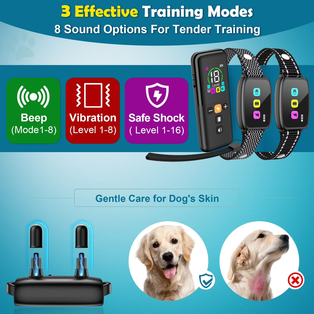 Dog Training Collar with Remote 2 Collars-Beep Collar for Dogs with 8 Sound Options Shock Vibration 2600Ft Remote Control Safe Keyboad Lock