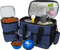 Dog Travel Bag, Travel Pet Bag Organizer, Dog Food Travel Bag with Container Collapsible Bowls, Pet Travel Supplies Gift Accessories for Weekend Camping, Puppy Cat Diaper Bag, Navy Blue Medium