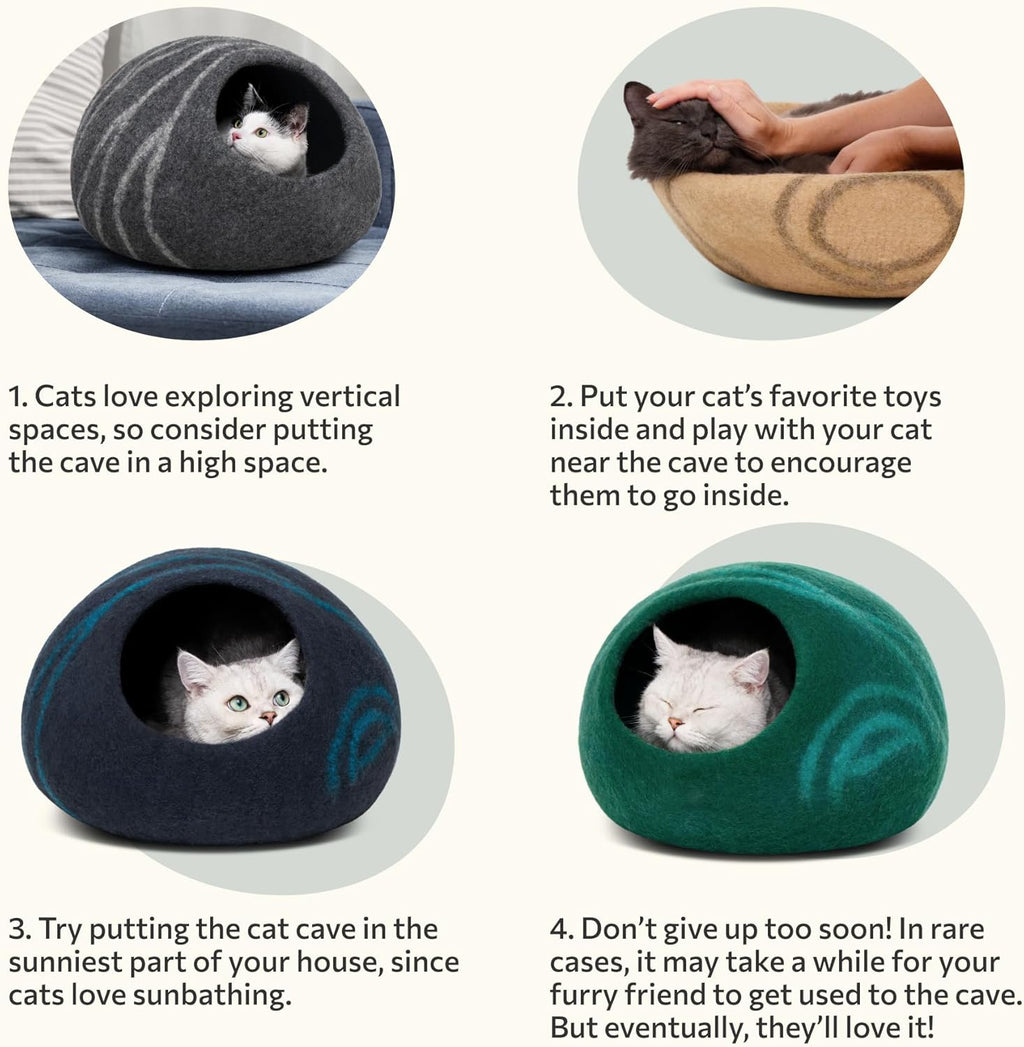 Cat Cave – Premium Felt Cat Bed for Indoor Cats, Handmade Merino Wool (Slate Grey, Large)