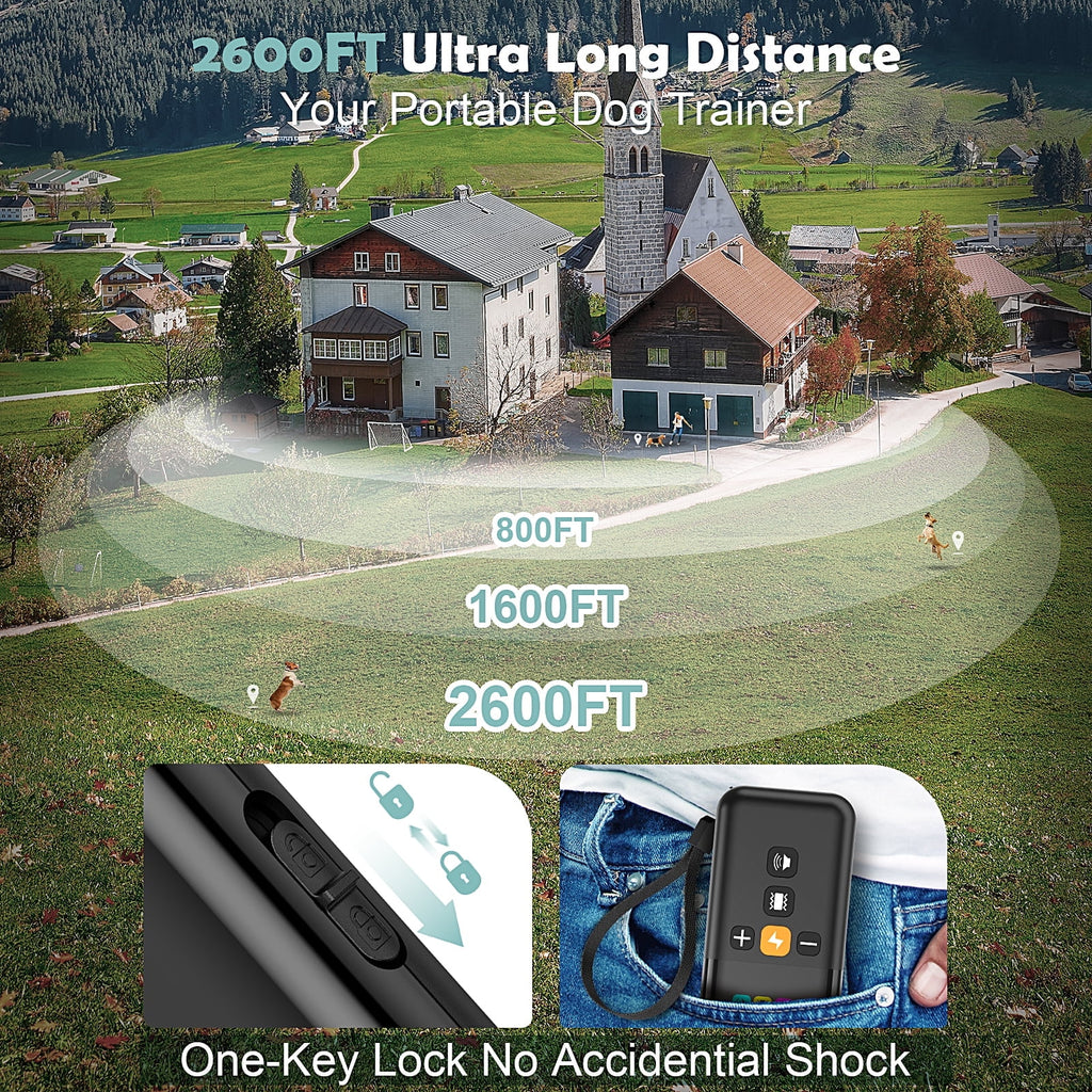 Dog Training Collar with Remote 2 Collars-Beep Collar for Dogs with 8 Sound Options Shock Vibration 2600Ft Remote Control Safe Keyboad Lock