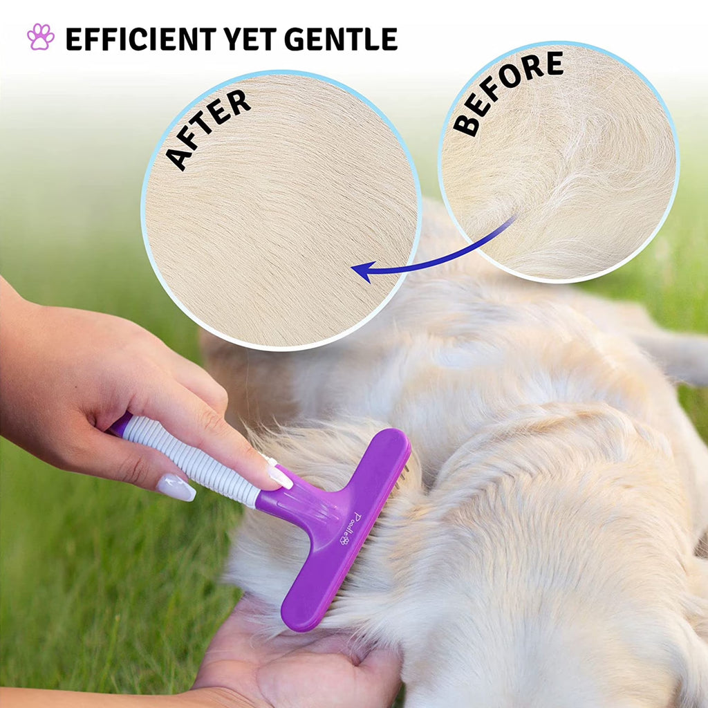 Poodle Pet Stainless Steel Dog Dematting Comb Undercoat Rake Grooming Brush, Purple