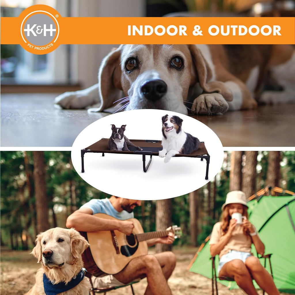 K&H Outdoor Elevated Dog Bed - Cooling Raised Dog Bed for Large & Extra-Large Pets, Breathable Mesh Center Hammock Design, Indoor/Outdoor Washable Cover, Portable Metal Frame, Chocolate, XL 50X32In