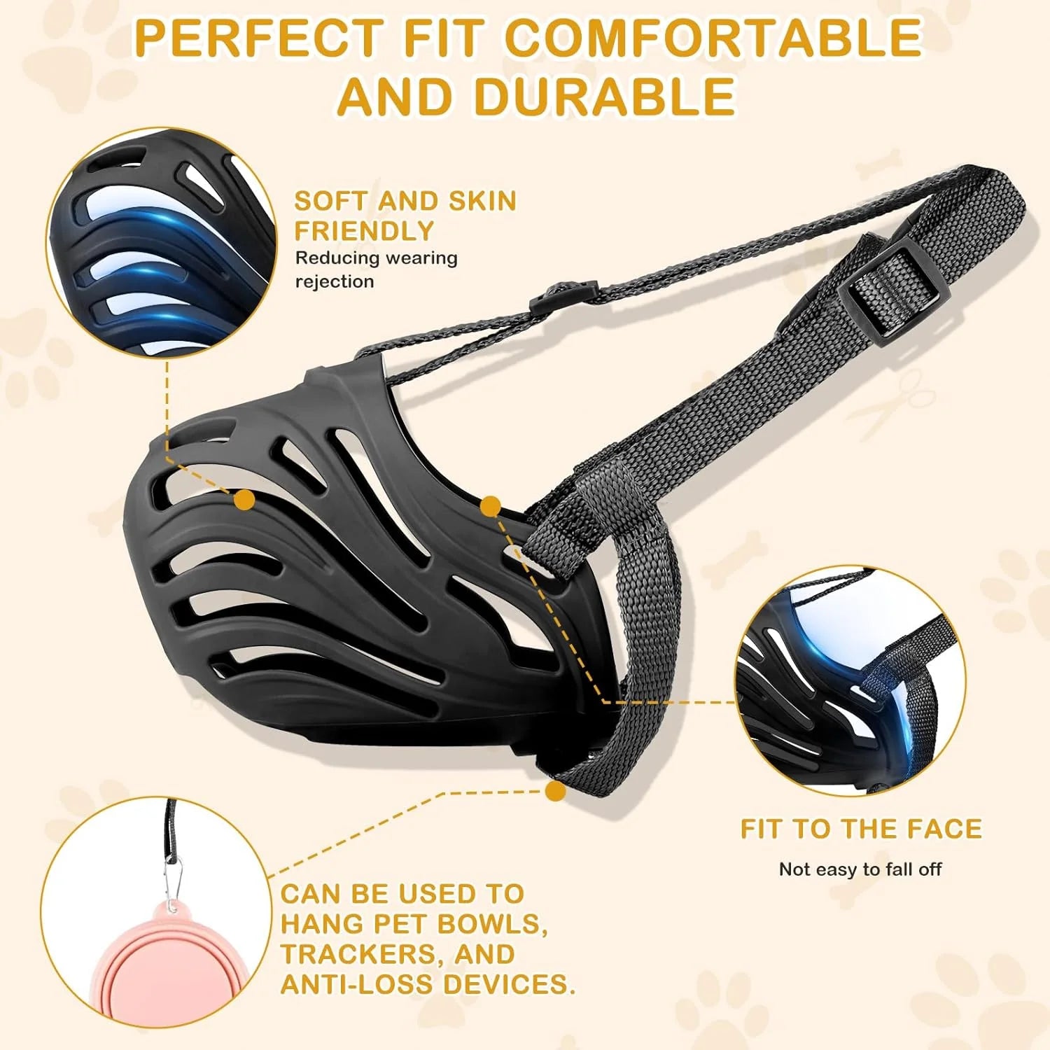 Dog Muzzle, Soft Breathable Dog Muzzles Suitable Dogs, Adjustable Basket Muzzles Prevents Chewing and Biting for Grooming Trimming Training