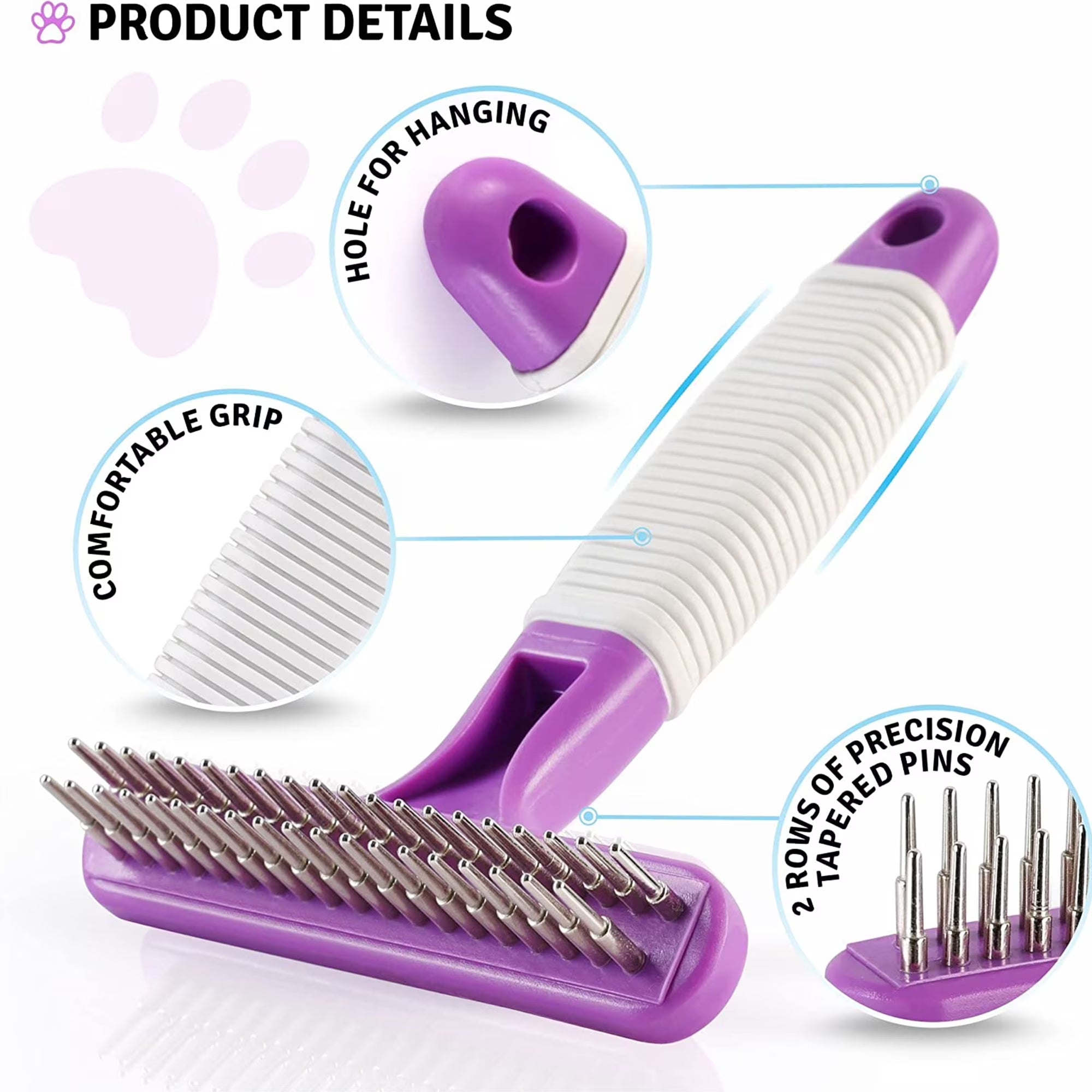 Poodle Pet Stainless Steel Dog Dematting Comb Undercoat Rake Grooming Brush, Purple