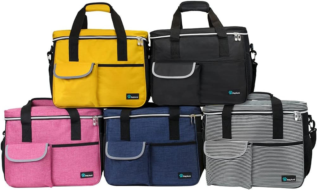 Dog Travel Bag, Travel Pet Bag Organizer, Dog Food Travel Bag with Container Collapsible Bowls, Pet Travel Supplies Gift Accessories for Weekend Camping, Puppy Cat Diaper Bag, Yellow Medium