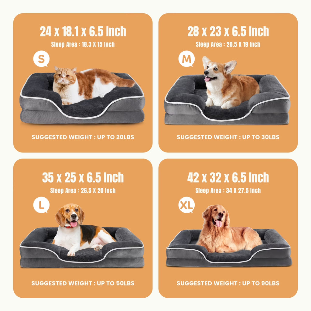 42"X32" Orthopedic Dog Bed, Memory Foam Puppy Sleeping Sofa, with Non-Slip Base, Washable Removable Cover, Improved Sleep for Pet, Gray