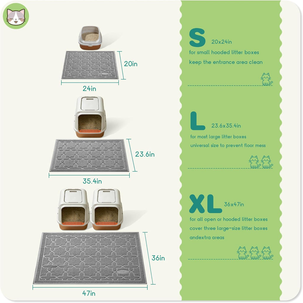 Cat Litter Mat, Litter Trapping Waterproof Non Slip PVC Mat, Scatter Control Easy Clean for Litter Box, 35.4"X23.6", Dark Grey