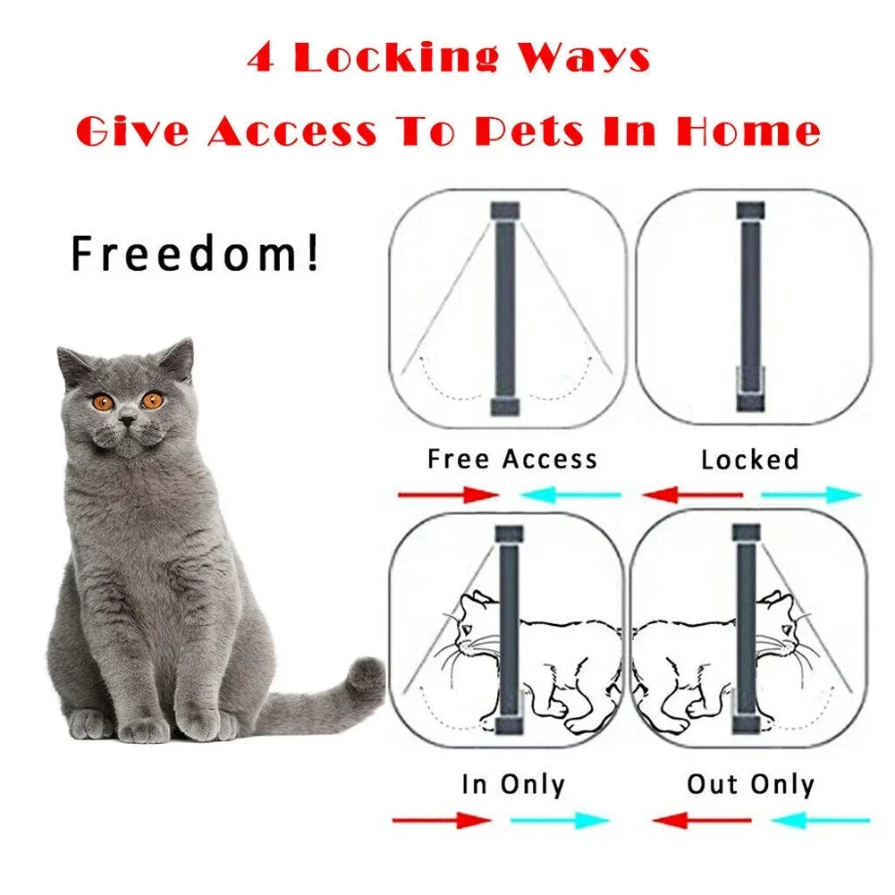 Cat Flap Door with 4 Way Security Lock ABS Plastic Gate Puppy Kitten Safety In/Out Dog Cat Flap Door Kit Small Pet Supplies