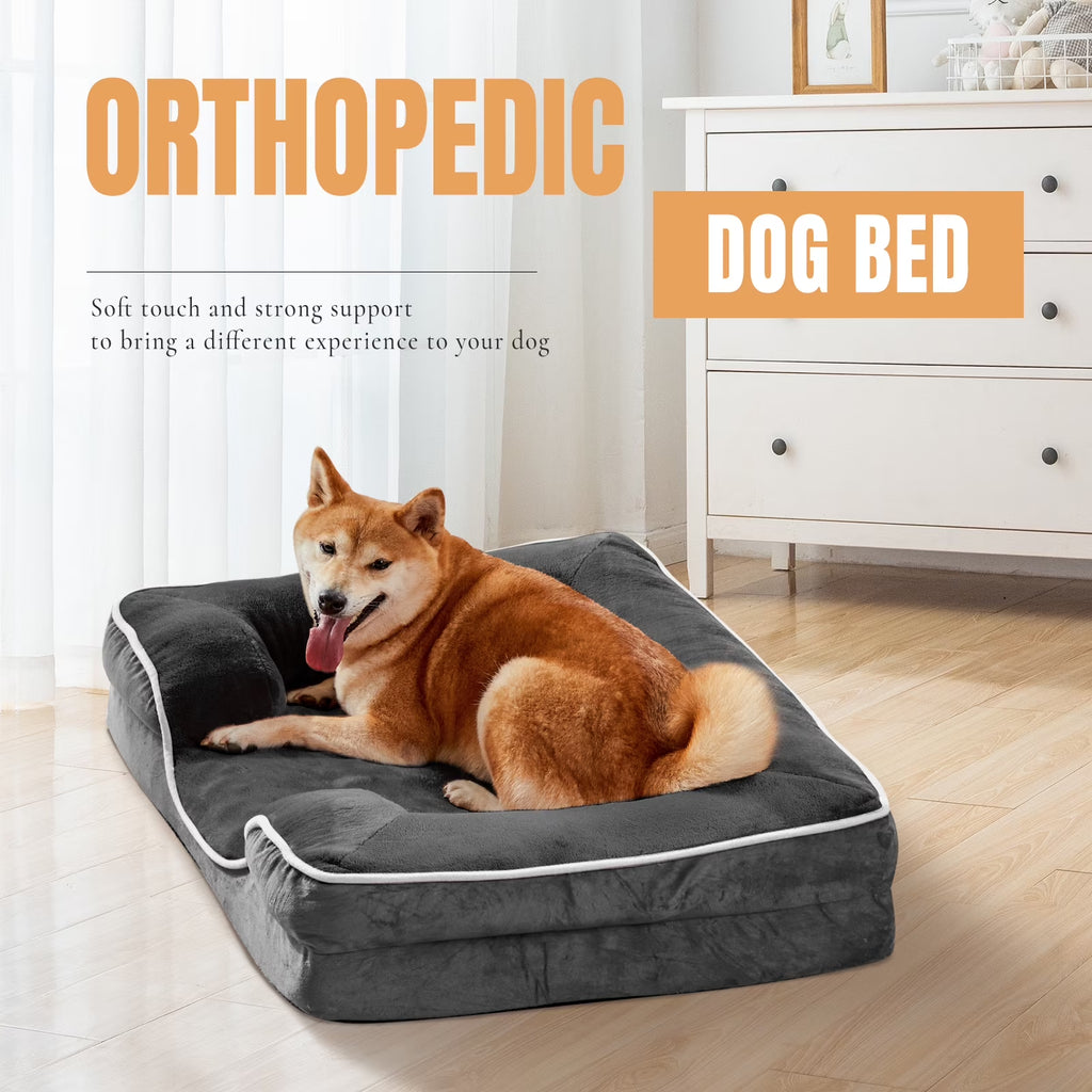 42"X32" Orthopedic Dog Bed, Memory Foam Puppy Sleeping Sofa, with Non-Slip Base, Washable Removable Cover, Improved Sleep for Pet, Gray