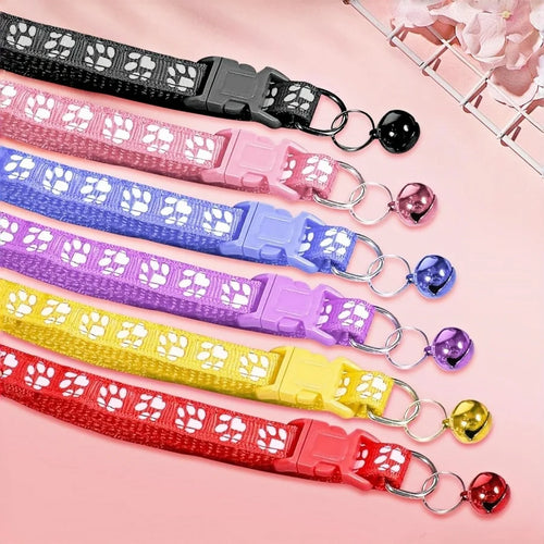 Breakaway Cat Collar with Bell, Safety Nylon Adjustable 7.5-12.6Inch Claw Print Soft Collar for Kitten Cat Dog