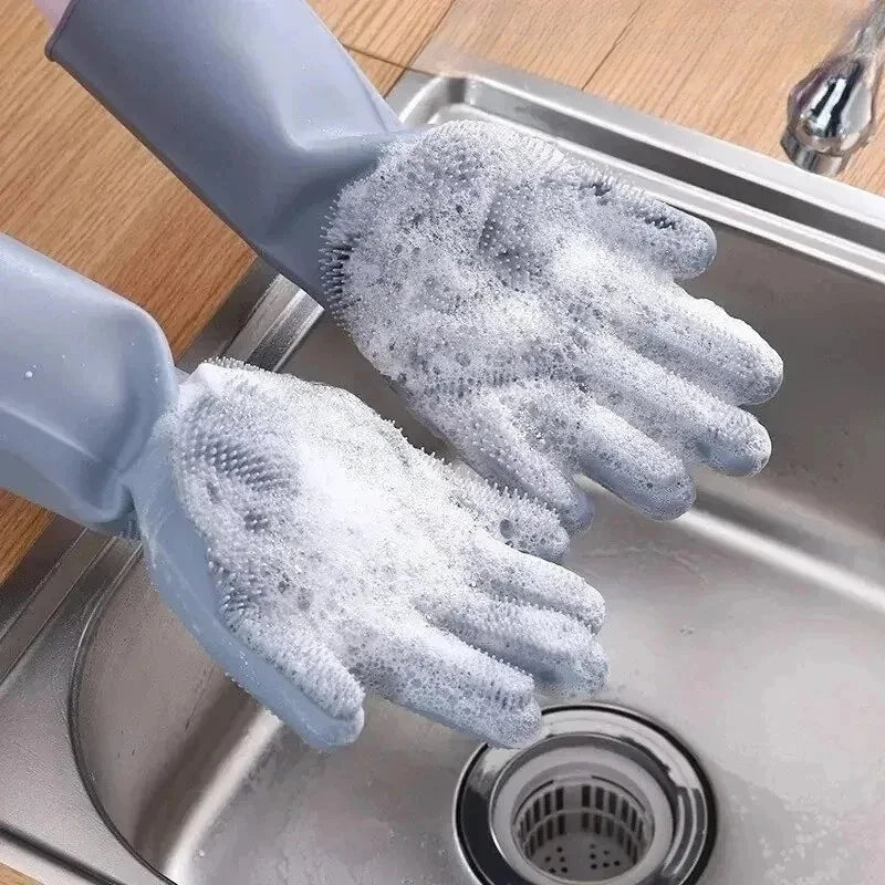Magic Silicone Dishwashing Gloves, Multifunctional Kitchen Cleaning Scrubber Gloves for Household Use