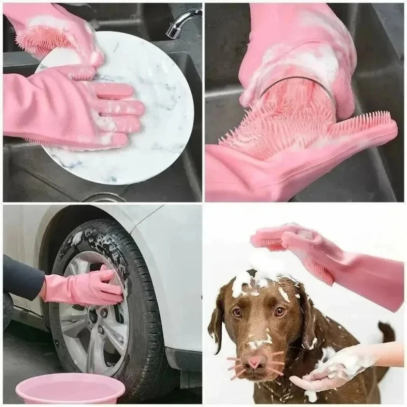 Magic Silicone Dishwashing Gloves, Multifunctional Kitchen Cleaning Scrubber Gloves for Household Use