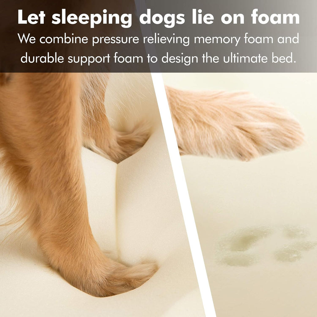 Small Dog Bed, Orthopedic Sofa Memory Foam Mattress, Calming Couch, Wall Rim Pillow, Water Resistant Liner, Washable Cover, Non-Slip Bottom, Chester, Small Khaki Beige