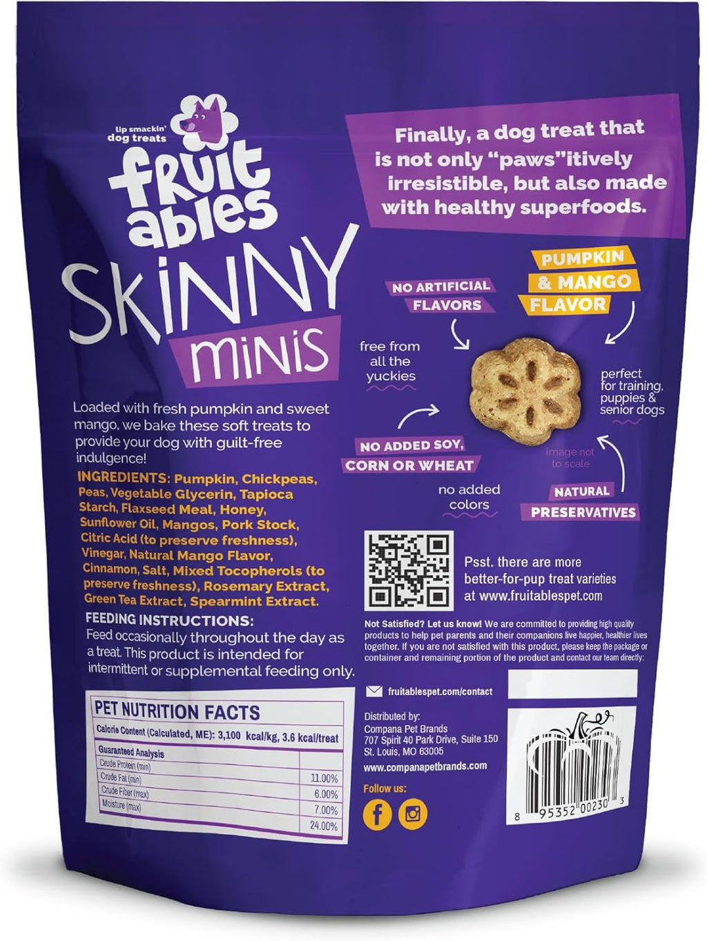 Skinny Minis Dog Treats, Healthy Pumpkin Treat for Dogs, Low Calorie & Delicious, Puppy Training, No Wheat, Corn or Soy, Made in the USA, Pumpkin and Mango Flavor, 5Oz