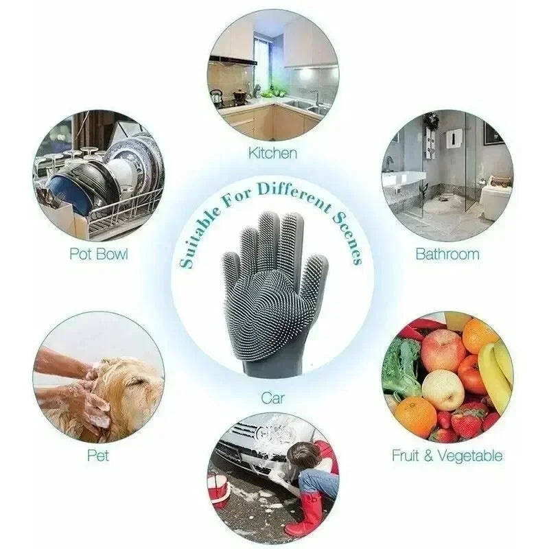 Magic Silicone Dishwashing Gloves, Multifunctional Kitchen Cleaning Scrubber Gloves for Household Use